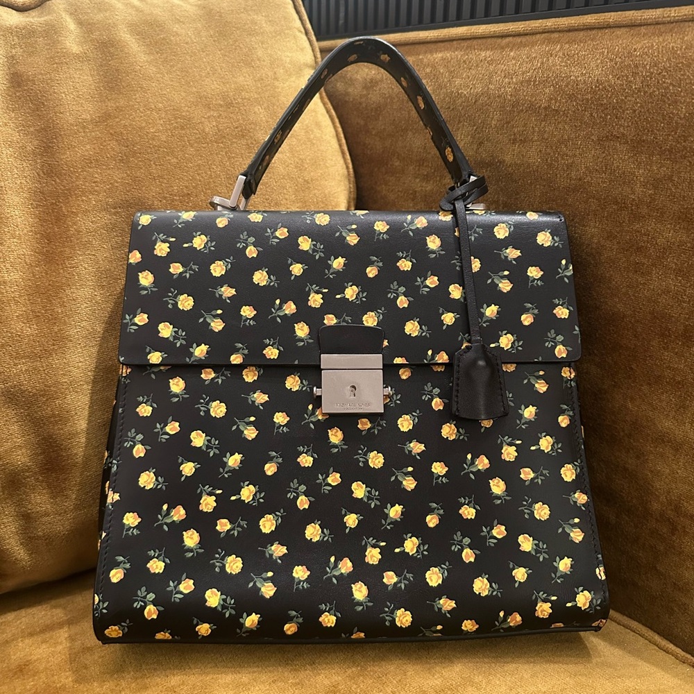 Michael Kors Collection FW18 black and yellow rose leather handbag